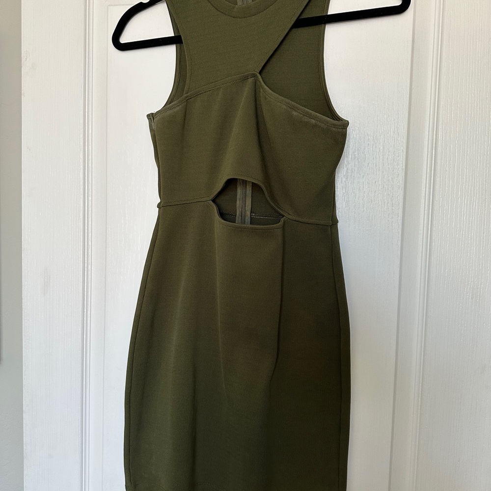 Hello Molly Elegant Olive Sleeveless Cutout Dress